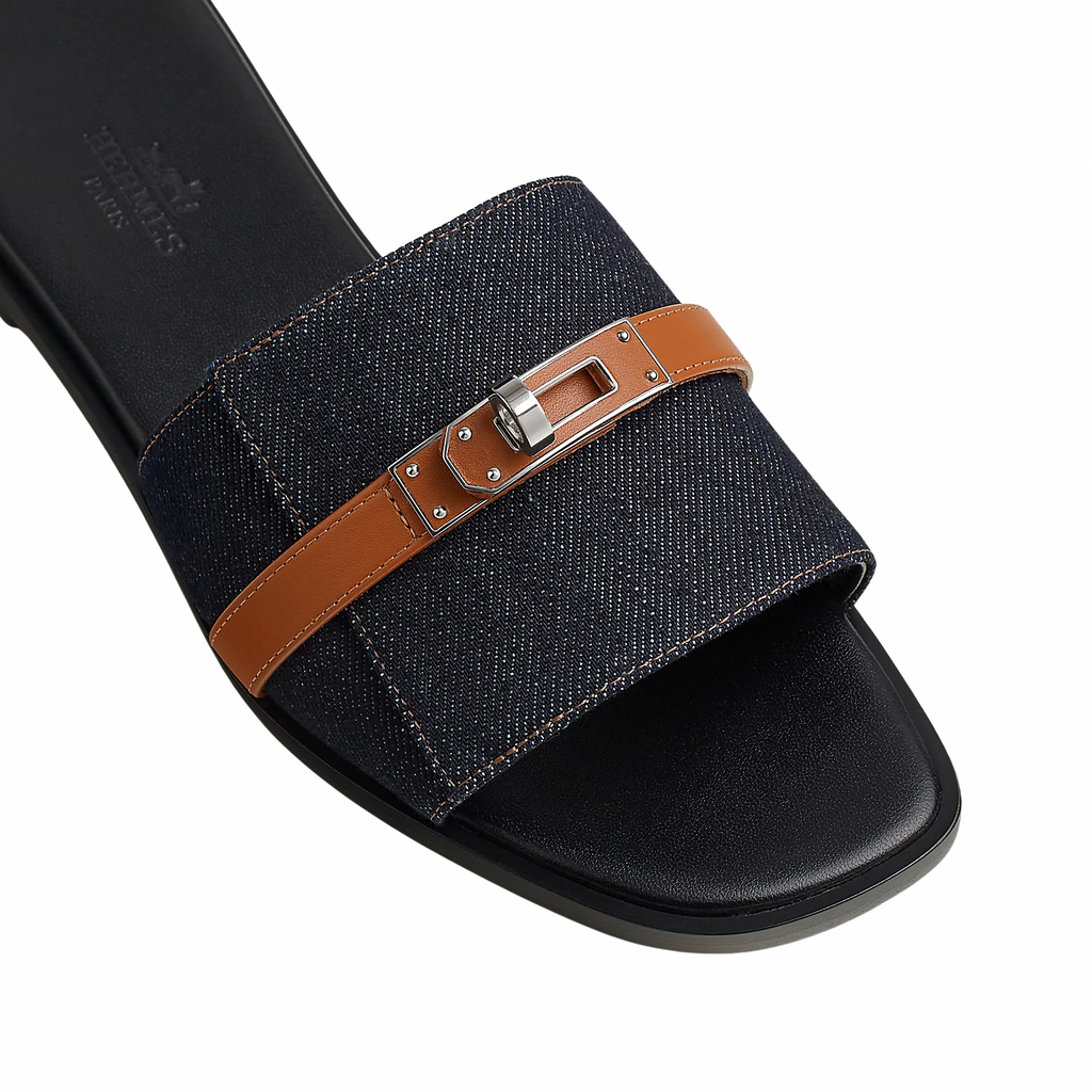 Hermes Giulia Sandal Bleu Brut / Naturel