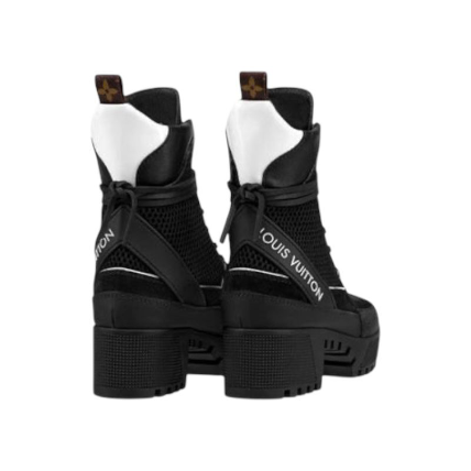 Louis Vuitton Black Suede, Mesh And Leather Laureate Platform Desert Ankle Boots