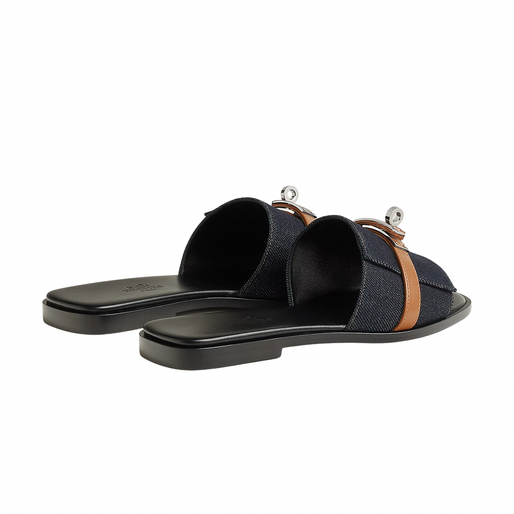 Hermes Giulia Sandal Bleu Brut / Naturel