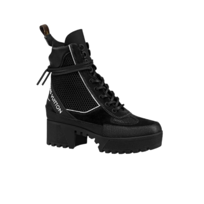 Louis Vuitton Black Suede, Mesh And Leather Laureate Platform Desert Ankle Boots
