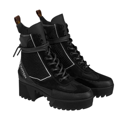Louis Vuitton Black Suede, Mesh And Leather Laureate Platform Desert Ankle Boots